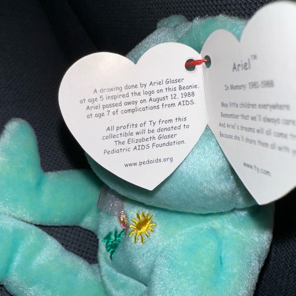 Ty Beanie Baby Ariel Light Teal P.E. Pellets 2000 vintage NWMT Retired New - Picture 8 of 13